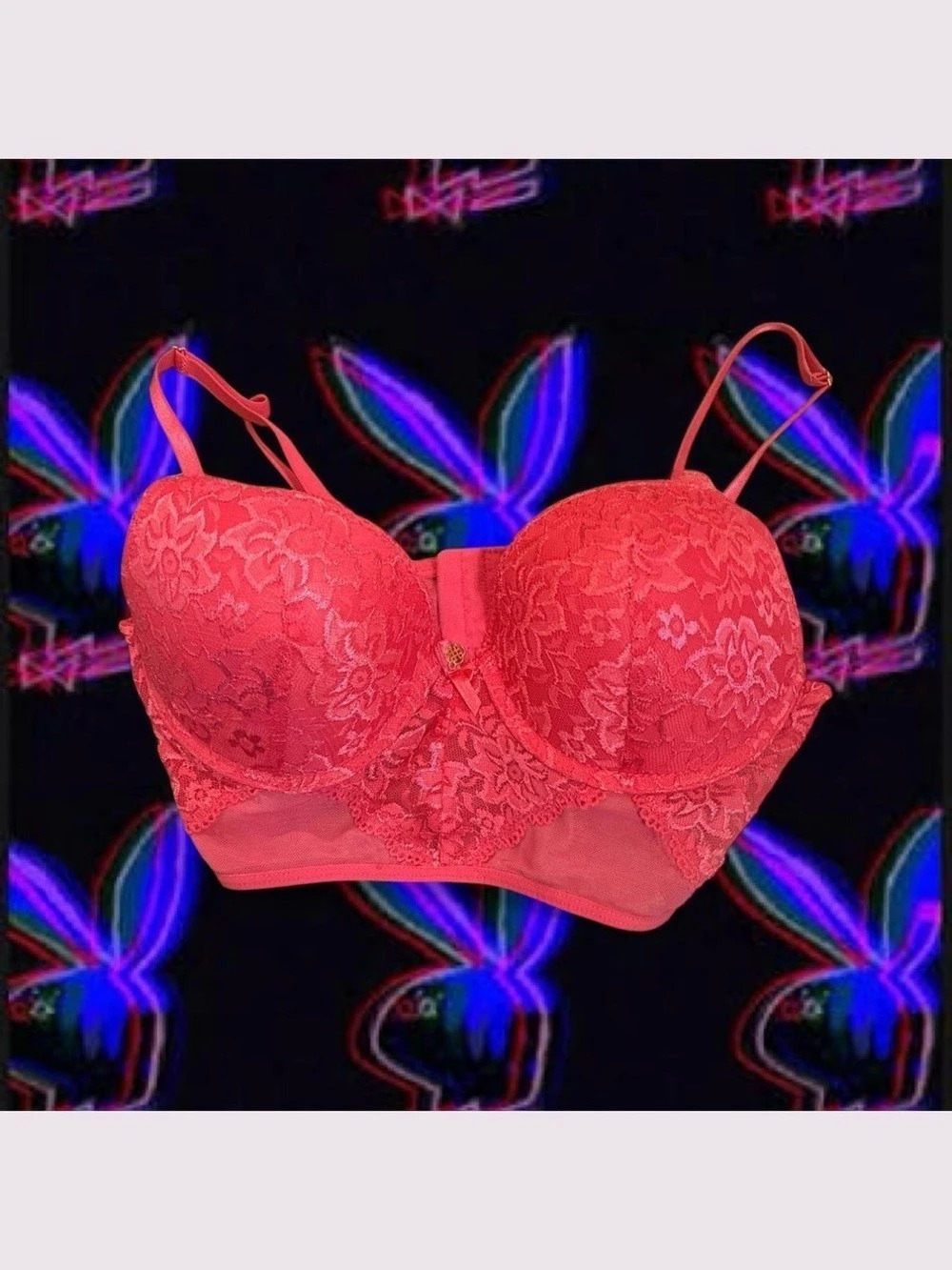 Hot Pink Lace Floral Bra 36B Like New